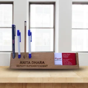 4 in 1 Personalised Wooden Name Bar, Pen stand, Clock & Card Holder