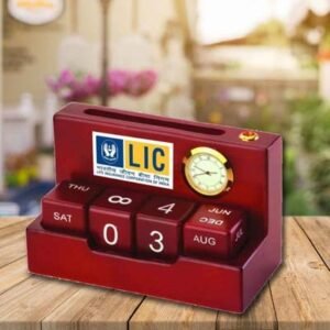 Perpetual Wooden Calendar with Clock